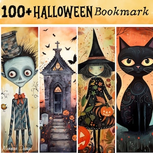 Cute Halloween Printable Bookmarks, Digital Download Halloween Bookmark Set, PNG bookmark sublimation, Whimsical bookmark set