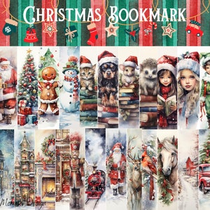 Cute Christmas Printable Bookmarks, Digital Download Christmas Bookmark Set, PNG bookmark sublimation, Whimsical bookmark set