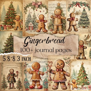 Gingerbread Junk Journal Kit, Christmas Junk Journal, Vintage, Gingerbread, Boy, Cookie, Printable,  Ephemera, Journal Pages, Download, Cute