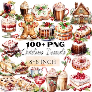 Christmas Desserts Watercolor Clipart Bundle, PNG Festive Treat Images, Holiday Sweets Graphics,Instant Digital Download,transparent png