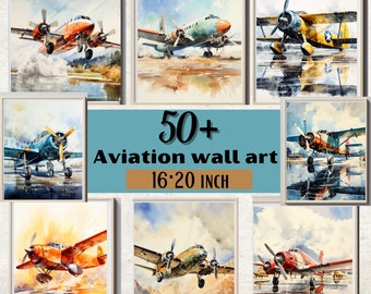 Aviation Wall art, Aviation Poster Print, Aviation Set of 10 Digital Prints for Gallery Wal, Commercial Use
