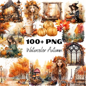 Clipart de aquarela de outono, tempo de outono, clipart de aquarela de abóbora de outono, temporada de outono, clipart de outono, artesanato de papel, diário de lixo, álbum de recortes