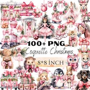 Coquette Weihnachten Ästhetische Clipart PNG, rosa Clipart, rosa Aquarell, feminin Clipart, Scrapbooking, kommerzielle Nutzung