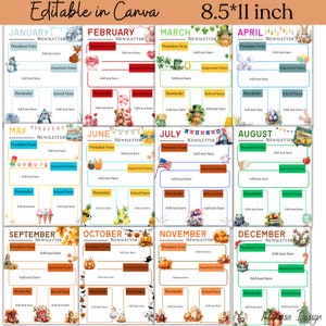Editable Yearly/Monthly Newsletter,  Newsletter Template set,School Newsletter Template , Classroom Newsletter, PTO PTA Newsletter Bundle