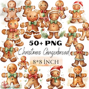 Gingerbread Cookies Watercolor Clipart Bundle, Xmas Cookie Images, Festive Baking Graphics, Instant Digital Download