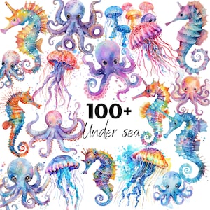 Undersea Watercolor Clipart Bundle - undersea Images, Beautiful Underwater Graphics, PNG, Instant Digital Download, Commercial Use