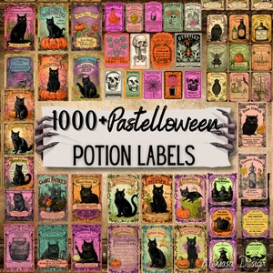 Halloween weird Potion Labels,Pastelloween weird Potion Labels, Wizard Party Decoration ,Vintage Halloween Printable Sticker PNG bundle