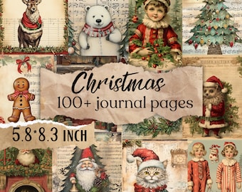Christmas Junk Journal Kit, Christmas Papers, PNG Printables, Vintage Christmas, Scrapbooking, Collage sheets Card Making