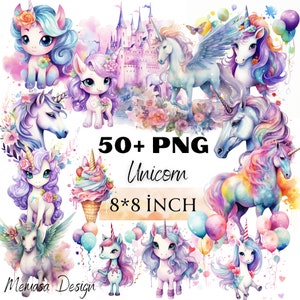 Unicorns Watercolor Clipart Bundle  Fairytale Cute Unicorn Images, Whimsical Graphics, Instant Digital Download, Commercial Use