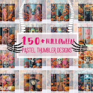 Halloween Becher Wrap Bundle, pastell Halloween Daumen Wrap Bundle, 20 oz Skinny Becher Sublimation Design, Spooky Herbst PNG
