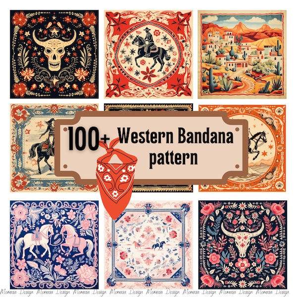 Western Bandana Digital design, Cowboy Bandana pattern, Hippie Style Dog Scarf, card making, scrapbooking, Commercial Use