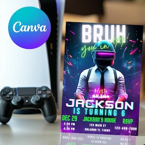 Bruh Birthday Invitation, Any Age, Any Theme Digital Template, Editable Party Invite, Instant Download, Printable Bday Card, Neon Graffiti