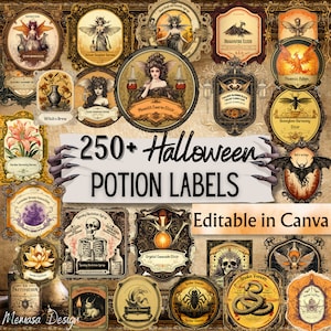 Editable Halloween weird Potion Labels, Editable Apothecary Potion Label,Vintage Halloween Sticker,Wizard Party Decoration, Commercial Use