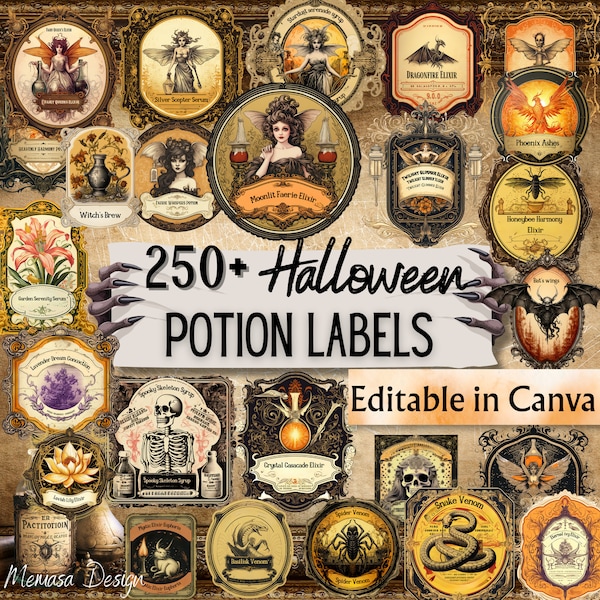 Editable Halloween weird Potion Labels, Editable Apothecary Potion Label,Vintage Halloween Sticker,Wizard Party Decoration, Commercial Use