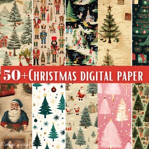 Watercolor Christmas wrapping paper Seamless Vintage Christmas Digital Paper Pack, Winter Holiday Seamless Pattern, Scrapbook Papers
