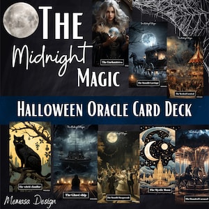 Halloween-orakelkaartspel, afdrukbare Halloween-kaart, The Midnight Magic, Halloween-orakelkaart png, spookachtig seizoen png, trendy Halloween-png
