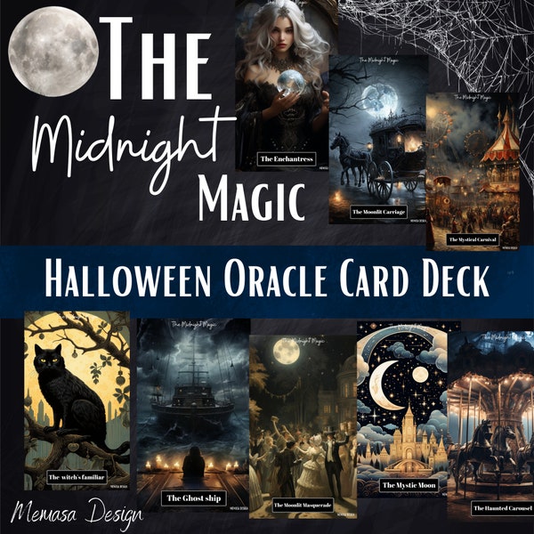 Halloween Oracle Card Deck, Halloween Card Printable ,The Midnight Magic, Halloween Oracle Card Png, Spooky Season Png, Trendy Halloween Png