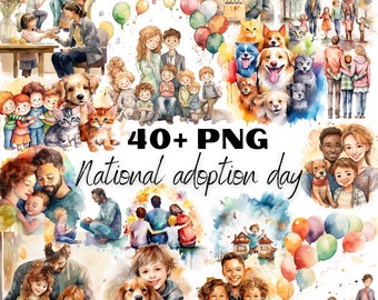 Watercolor National Adoption Day Clipart, Watercolor Pet Adoption Day, Home Decor Clip Art, Adoption Sublimation Graphics, PNG