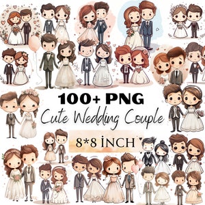Bride And Groom Cute Wedding Clipart, Cute Wedding couple, Watercolor Wedding Cute Romantic clipart, Scrapbook, Junk Journal, Commercial Use
