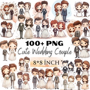 Sposa e sposo carino matrimonio clipart, sposi carino, matrimonio acquerello carino clipart romantico, album, diario spazzatura, uso commerciale