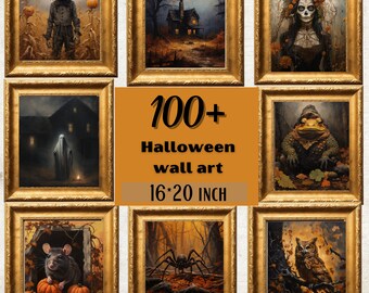 Vintage Halloween Prints bundle, Printable Halloween Wall Art, Moody Autumnal Gallery Wall, Halloween Art, Spooky set, Commercial Use