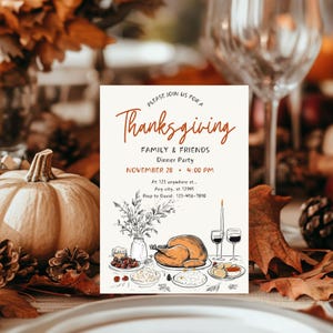 Bearbeitbare Thanksgiving-Einladung, druckbare Thanksgiving-Einladung, lässige Thanksgiving-Einladung, Potluck, Truthahn, Canva-Vorlage