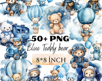 Watercolor Teddy Bear Clipart Bundle Baby Shower for a Boy Baby Blue ...