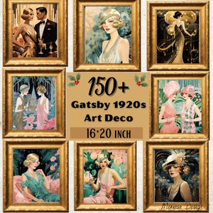 1920s Wall art, Art Deco, Elegant, Flapper Girls, Set of 10 prints, Embellishments, Great Gatsby, Scrapbook,1920s party, Commercial Use