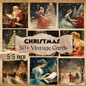 Kerst junk journal-pagina's, vintage kerstkaarten, afdrukbaar scrapbookpapier, kerstprints, kaarten maken
