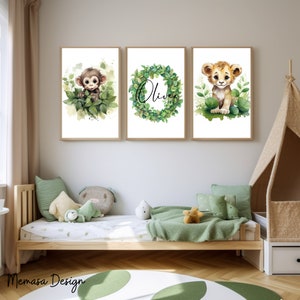 Personalized Set of 3 Jungle Animal, Nursery Decor Wall Art Print, Personalized name,Safari Nursery Decor, Child Kids Printable