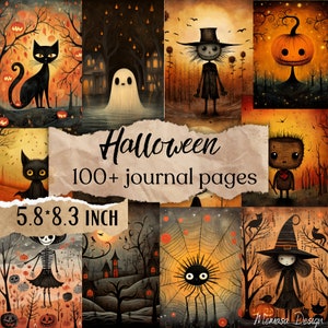 Skurriles Halloween Junk Journal Kit, Halloween Papiere, PNG Ausdrucke, Vintage Halloween, Scrapbooking, Collage Blätter Kartenherstellung