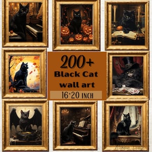 Impresión de gato negro vintage, impresión de gato negro de Halloween, decoración de Halloween bruja, decoración de la academia oscura, arte de pared imprimible vintage, impresión digital