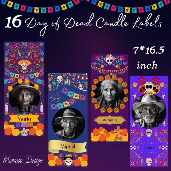Tall Cylinder Candle Labels, Day of Dead alter, Day of Dead Candle Labels,Etiquetas para velas de cilindro alto
