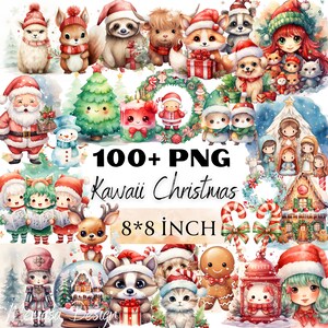 Kawaii kerst cliparts, PNG kerst, digitale prints, kawaii stijl, kerstkunst, instant digitale download, kerst cliparts