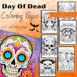 Day of Dead coloring page,Dia De Los Mueritos-Themed Coloring Pages,Skull,Halloween Design Coloring Pages,Adult Coloring Book, Digital Print