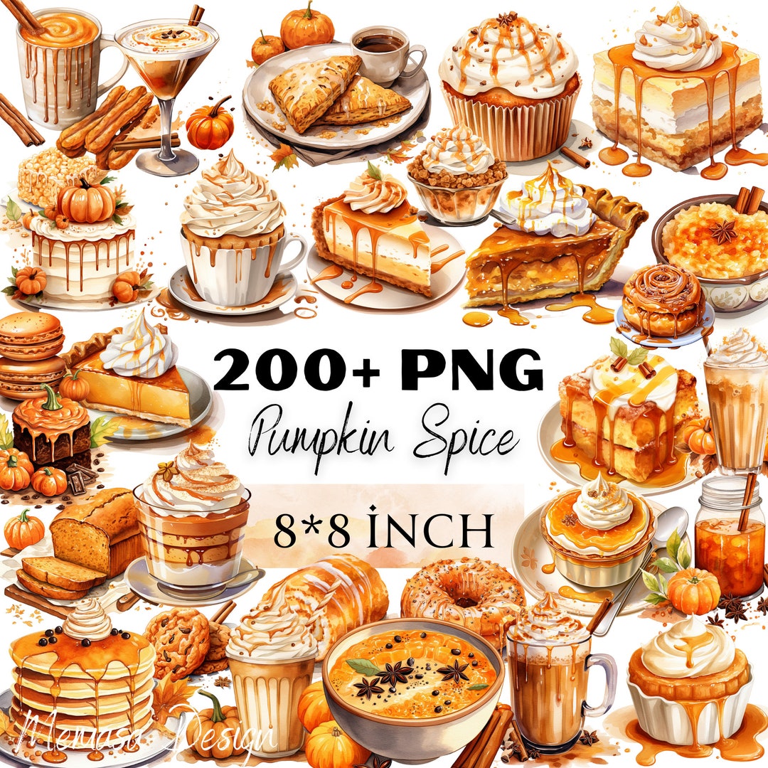 Pumpkin Spice Watercolor Clipart Bundle, Autumn Desserts, Cozy Fall ...