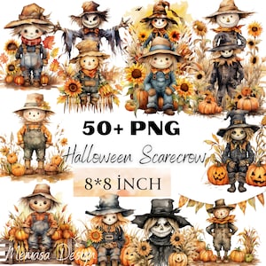 Cute Scarecrow Clipart Bundle, Fall Autumn Thanksgiving Clipart, Instant Digital Download, Printable Wall Art, Digital Planner