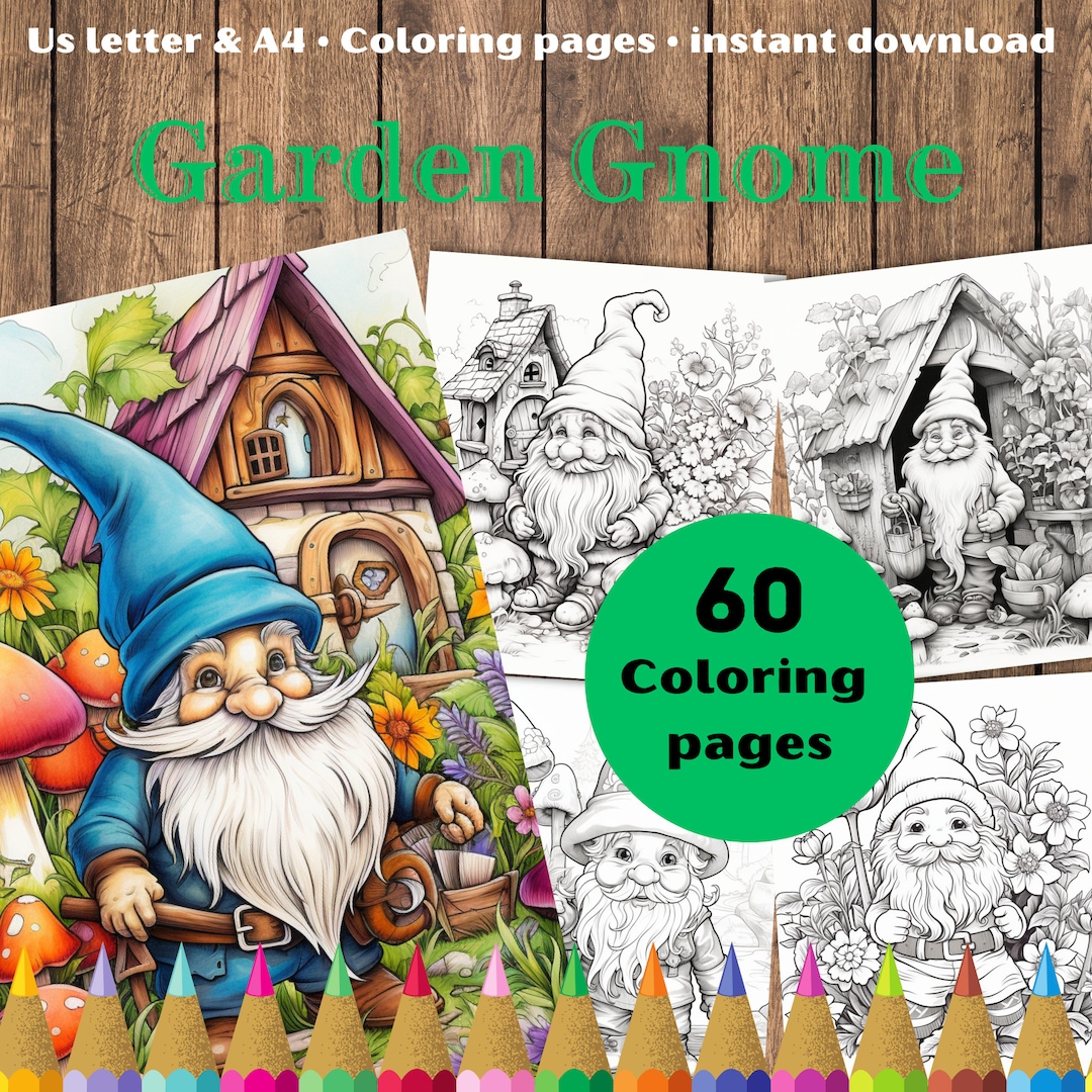 Garden Gnomes Coloring Book, Printable Floral Cute Gnome Coloring Pages ...