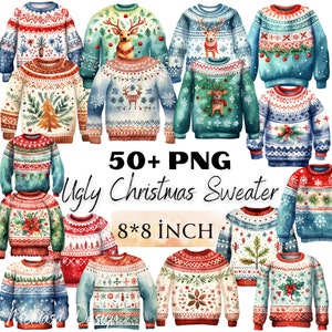 Christmas Sweater Clipart, Ugly Christmas Sweater PNG, Christmas Clipart Bundle, Winter Clipart Bundle, Santa Clipart, Festive Clipart PNG