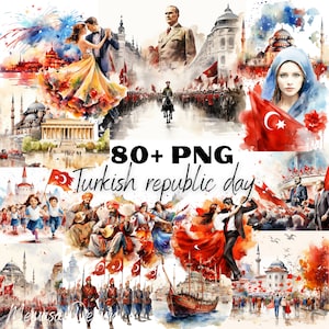 Aquarelle Fête de la République turque Clipart, Aquarelle Journée de la République turque, Home Decor Clip Art, Graphiques de sublimation du Jour de la République turque, PNG