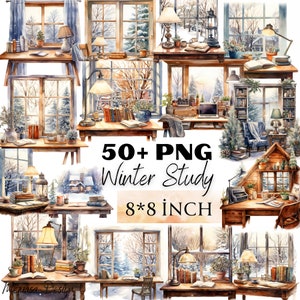 Aquarell Winter Studie Clipart Bundle, Bücher Clipart, gemütliche Clipart, Vintage braun Stapel Bücher, lesen, Bücherwurm, kommerzielle Nutzung