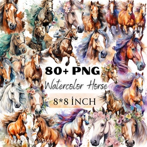 Majestic floral watercolor Horse Clipart Bundle, western watercolor Horse clipart, Digital Download,Card Making, Clip Art, 4K PNG