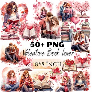 Akwarela Romantyczne Walentynki Książki Clipart, Walentynki Clipart, Fantasy Książki PNG, Vintage Book Library Clipart, Komercyjne Wykorzystanie