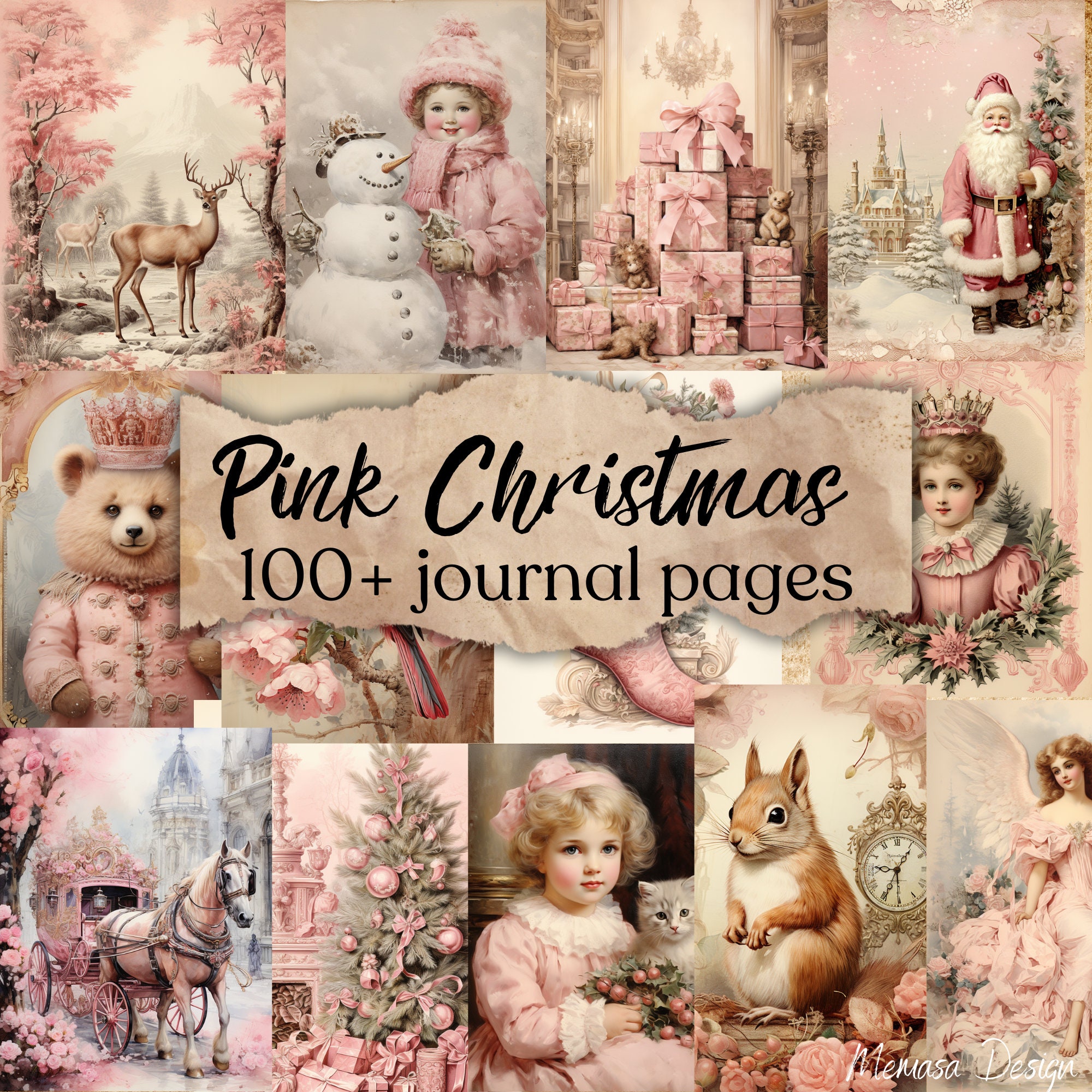 Pink Christmas Junk Journal Page, Vintage Christmas Junk Journal Pages ...