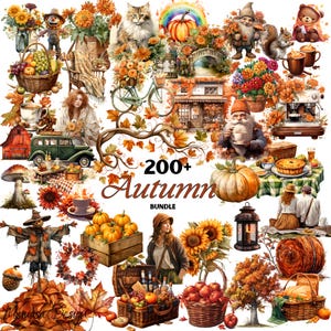 Bundle automne, lot de cliparts automne aquarelle, clipart automne douillet, automne Cottagecore, clipart citrouille, automne neutre, humeur d'automne rustique