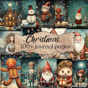 Kit caprichoso de diário lixo de natal, papéis de natal, natal vintage, scrapbooking, folhas de colagem, fabricação de cartões, uso comercial