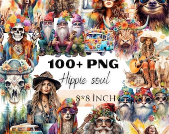 Acuarela Hippie Clipart Hippie PNG, gnomo hippie, vanlife, hippie occidental, clip art del día de la paz, vaca hippie de las tierras altas, lama hippie, perezoso hippie