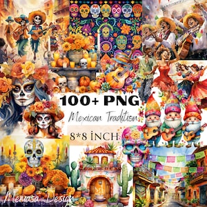 Watercolor Mexican tradition clip art,Fiesta clip art,Day of the Dead clip art,Transparent Halloween LaCatrina PNG,Scrapbooking,Junk journal