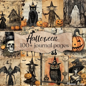 Halloween Junk Journal Seiten, Digitales Scrapbook Papier Kit, Spooky Gothic Printable, Vintage Ephemera, Kürbis Collage Sheet, kommerzielle Nutzung