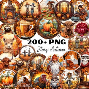 Stamp autumn Clipart,PNG Graphics, Pumpkin, Instant Download,Png, sticker, car coaster ,Fall Clipart,Fall PNG,Autumn Sublimation ,